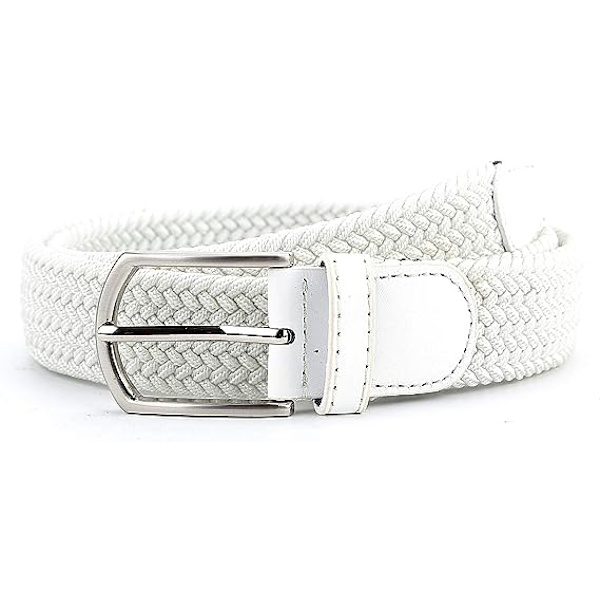  Flätad canvas vävd elastisk stretchbälte för män/kvinnor/junior (vit) 110 cm, XL