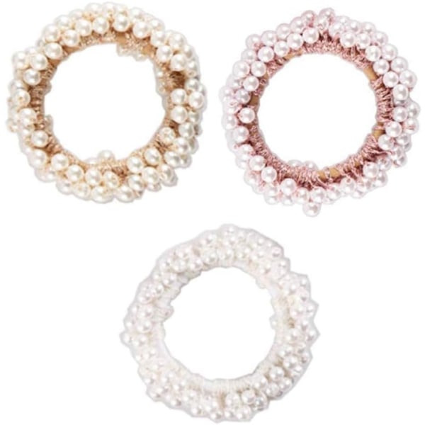 3-pack pärldiadem, elastiska hästsvansar, rosa håraccessoarer för kvinnor och flickor