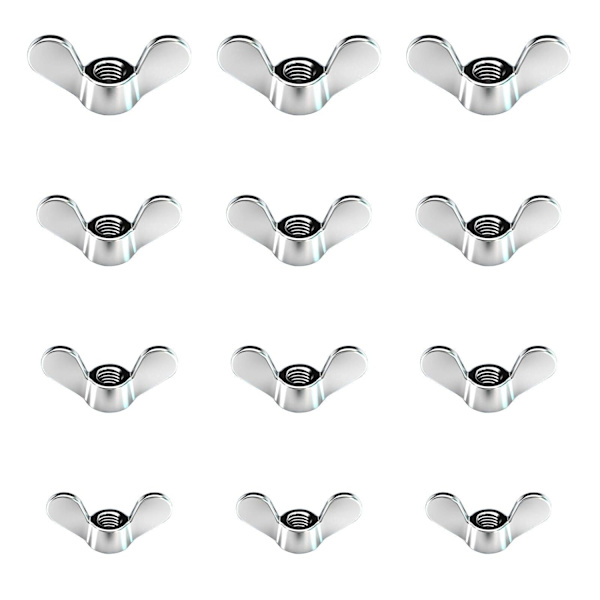 12 stk blanke sinkvingemuttere i størrelse M4 M5 M6 M8 assorterte vingemuttere for DIY-verktøy sølv tiltrekningsbolt for festing