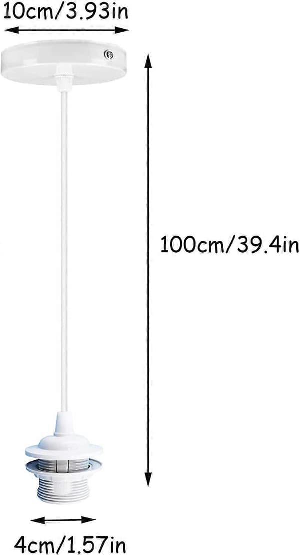 E27 Pendel Lampeholder, E27 Pendel Lampe Tilbehør, E27 Hængelampe Tilbehør med 1m Kabel (Hvid)