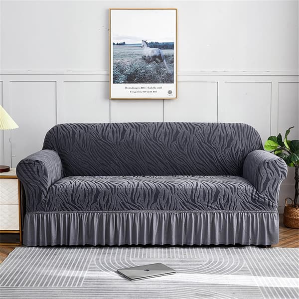 Mycket stretchiga mjuka sofföverdrag 3-sits, elastiskt halkfritt sofföverdrag tvättbart universellt sofföverdrag med kjol (3-sits, grå) 3 seat Grey