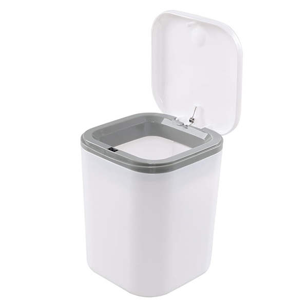 2 Liter Mini Skraldespand til skrivebord, Lille Skraldespand i plast til skrivebord, Hvid