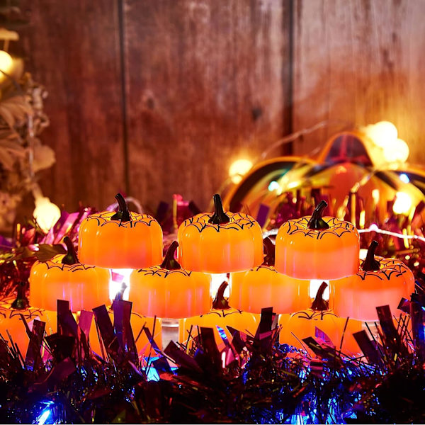 Flickering Pumpkin Tea Lights 12 Pack Flickering LED Pumpkin Lights with Battery Operated Flameless