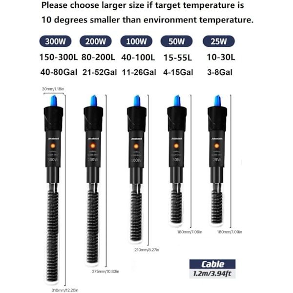 Klassisk Akvarievarmer For Fiskedam Og Skilpadde Tank 100W (Y1-100W)