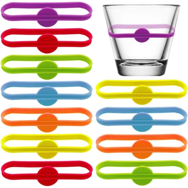 Silikon dryckesmarkörer 12 stycken Ölglaskoppmarkörer Färgglada återanvändbara ölglaskopparetiketter