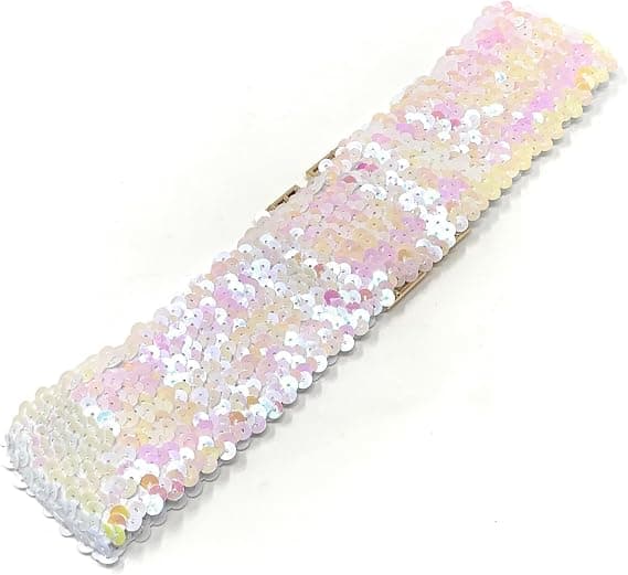 Dam Paljettbälte med Elastisk Stretch och Guldfärgat Spänne Midjeband Korsett, Vit White