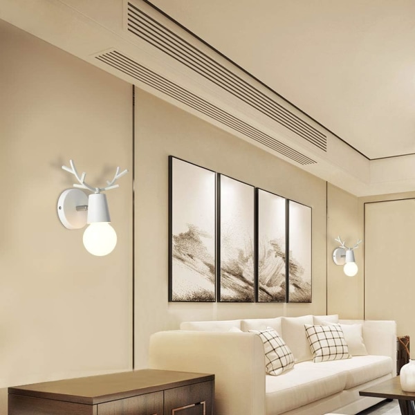 Set med 2 moderna vägglampor Interiörvägglampor med horndekor Metallvägglampor för vardagsrumstrappan i sovrummet, vit