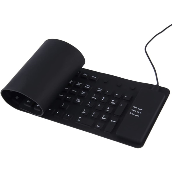 Silikontangentbord, 109 nycklar vattentätt bärbart flexibelt tangentbord, hopfällbart tyst tangentbord med USB 2.0 för bärbar dator (svart)
