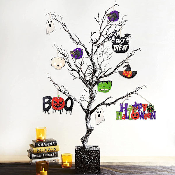 18 kpl Halloween-aiheisia puukoristeita Trick or Treat -kurpitsa Boo Noitien hattu Musta kissa