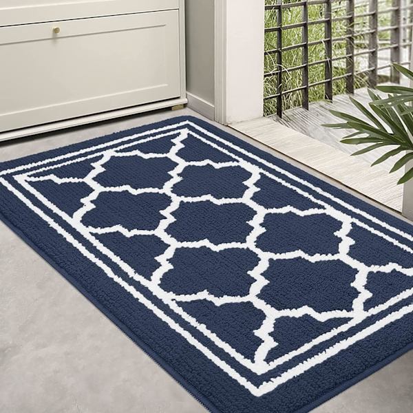 Dörrmattor inomhus, absorberande halkfri dörrmatta med låg profil för entré, inuti, kök, ytterdörr, husdjur—60x90cm, marinblå