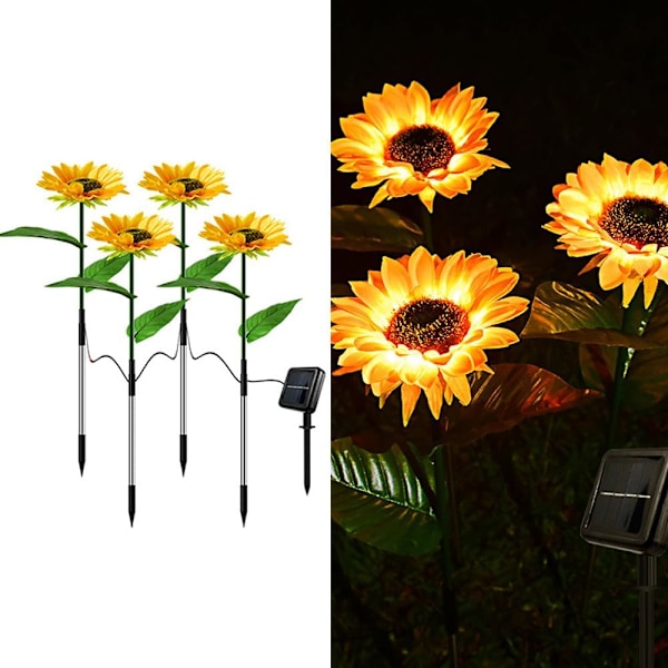 LED-aurinkokukkalamput, vedenpitävät puutarhakukkalamput, koristeelliset yövalot polulle, terassille, pihalle 1pc-4 sunflowers-solar model