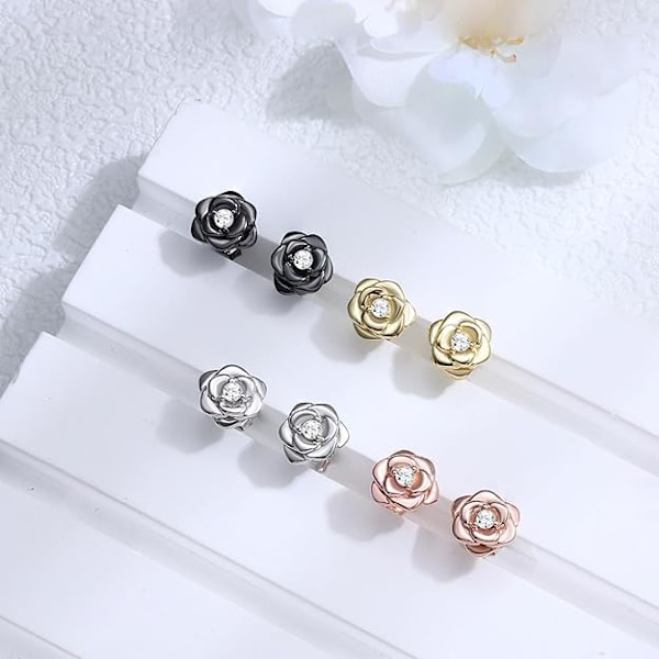 Små Øredobber S925 Sølv Blomster Øredobber for Kvinner Jenter, Cubic Zirconia Øredobber Brusk Øredobber, Smykker Gaver Gold