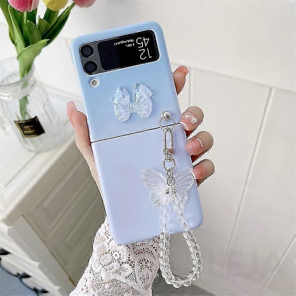 Sött fjärilsarmbandsfodral kompatibelt med Samsung Galaxy Z Flip 4, Gradientfärgat hårt PC stötsäkert skydd