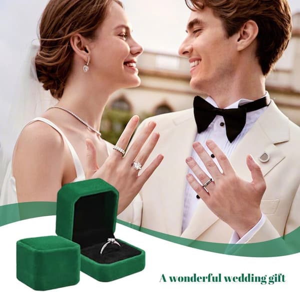 Sammet Ring Box Förlovningsring Boxar för Smycken Vigselring Box Bröllopsdag Presenter Örhänge Presentförpackningar (Grön) Green