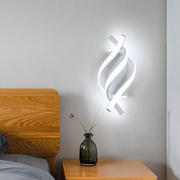Væglamper, Spiral Moderne LED Væglampe Belysning, Cool White Indendørs Akryl Væglampe, til Soveværelse, Badeværelse, Stue, Gang (Hvid)