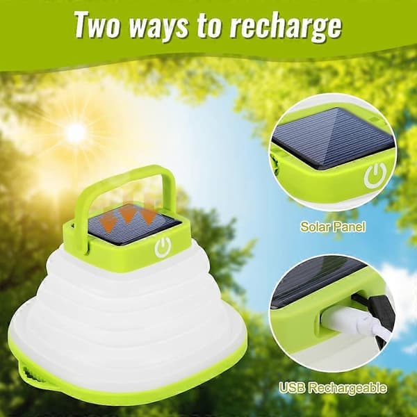 LED Solcelledrevet Campinglykt, Sammenleggbar, 3 Dimmermoduser