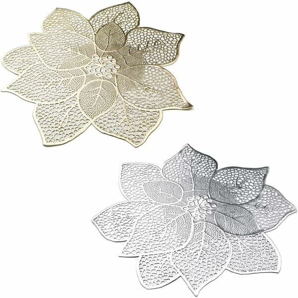 Set med 6 vaskbare plassmatter, isolerte, blomsterstil, PVC, gull, 44*46cm
