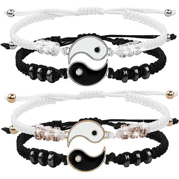 4 Yin Yang justerbar snor armbånd, Yin Yang par armbånd, matchende Yin Yang bedste ven armbånd
