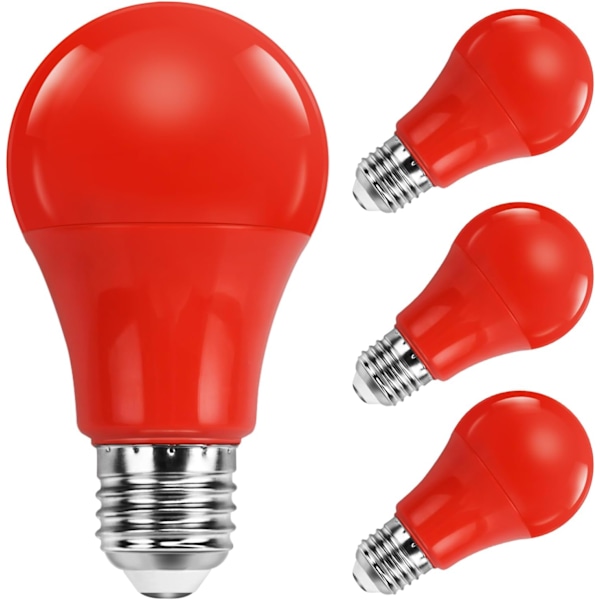 Punainen LED-lamppu E27 A60/ 9W, E27 Punainen LED-lamppu, vastaava hehkulamppu 9,0W, E27 Punainen lamppu sisustukseen, kotiin, juhliin, 4 kpl