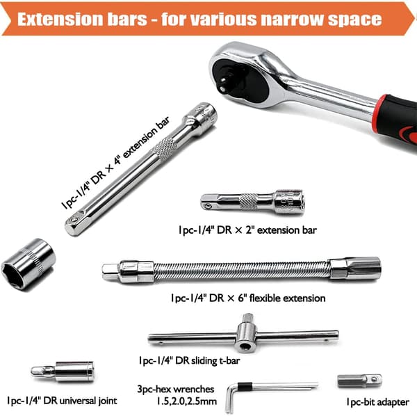 46-osainen kromivanadium-hylsysarja 1/4\" adapterisarja hylsysarja auton DIY-töihin