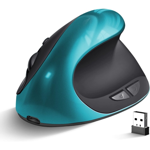 Ergonomisk trådlös mus, uppladdningsbar vertikal mus Höger liten mus Justerbar 800/1200/1600 DPI för bärbar dator, blå