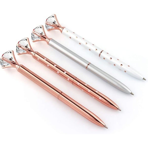 3/4/16 Kpl Bling Suuri Kristalli Timanttikuulakärkikynä Metalli Kuulakärkikynät，Ruusukulta/Hopea/Valkoinen Ruusun Pilkuilla/, Sisältää 3 Kynän Täyttöä Rose Gold，white 4 PCS