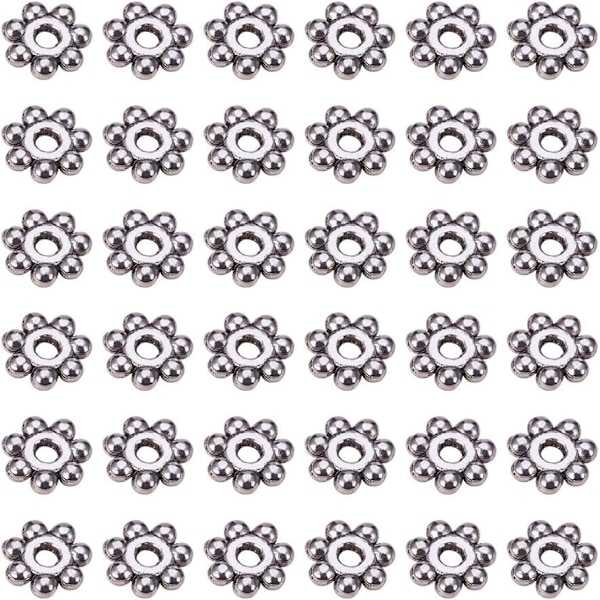 36 st antika silverfärgade retro-stil jul snöflinga tusensköna distanspärlor för smyckestillverkning, ca 4 mm i diameter, hål: 1,2 mm