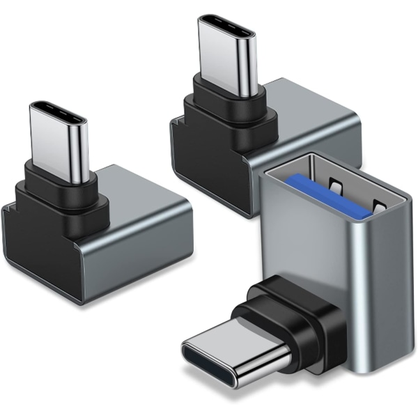 90 asteen USB C- USB sovitinpaketti 3 kpl, kulmikas USB C uros- USB 3.0 -sovitin, MacBook Pro 2020/iMac/MacBook jne.