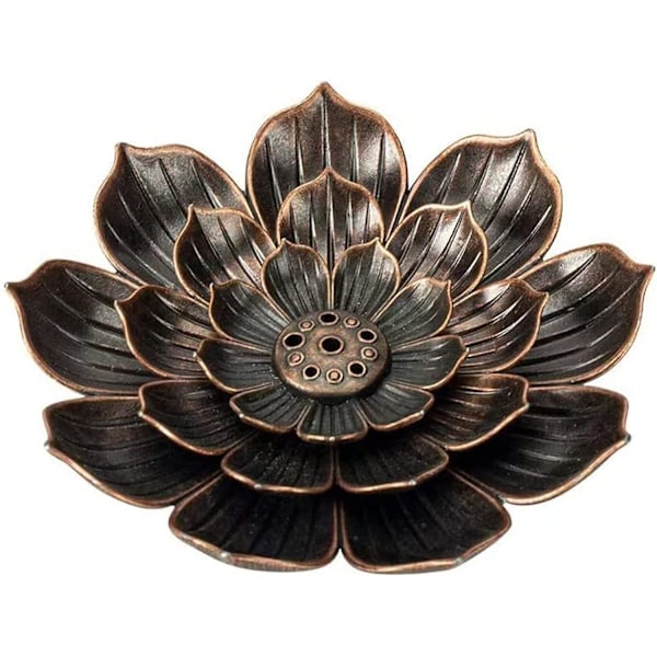 Lotus- suitsukkeenpidike, messinkinen suitsukkeenpidike 6 suitsukkeen reikää irrotettava tuhkakuppi toimistoon kotiin makuuhuoneeseen joogahuoneeseen teehuoneeseen