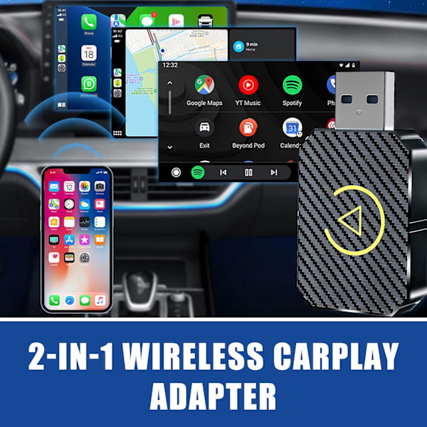Langaton Carplay-sovitin, 2025 Päivitys 2 in 1 Älykäs Autoboxi Muuntaa Langallisen Langattomaksi Android Auto/Carplaylle, Automaattinen Yhteys Silver