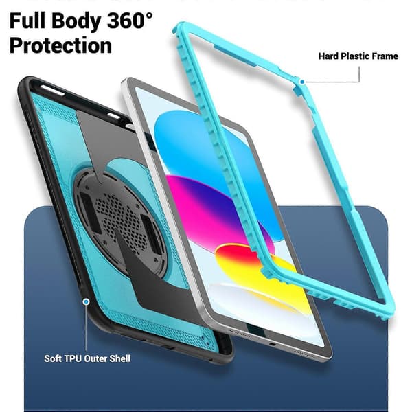 Fodral med Ställ för iPad (2025)/10.9 (2022) PC+TPE Tablettskydd med Handrem och Axelrem