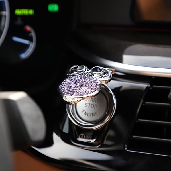 Start/Stop-knap til bilmotor, Biltilbehør til kvinder, Indretning til bilinteriør med lilla rhinestonesticker