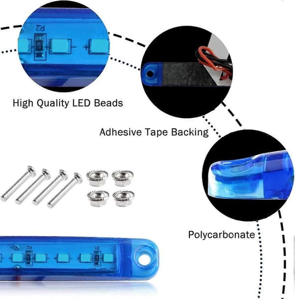 4-pak Marine Navigationslys, Agterlys, Marine LED Lysstrips - Blå