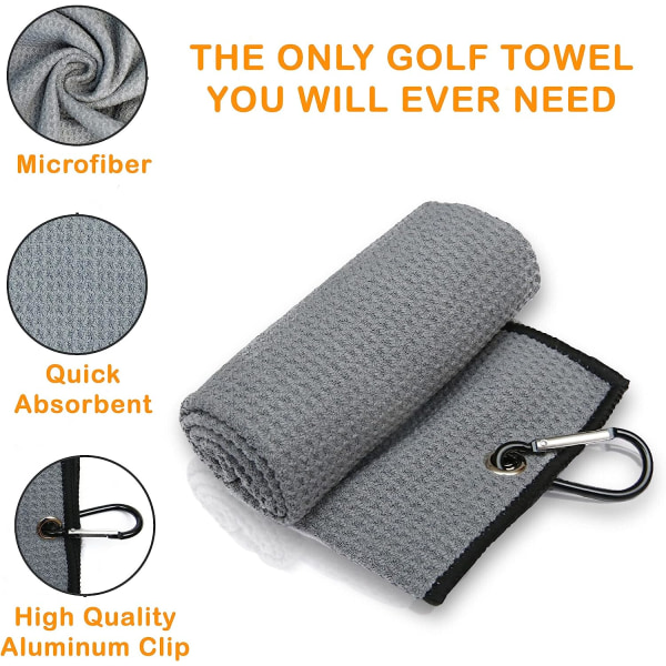 3-pack golfväska för män Tri-fold golfhanddukar - 16 x 24 tum golfhanddukar - maskintvättbar, snabbtorkande och superabsorberande grå golfhanddukar, grå