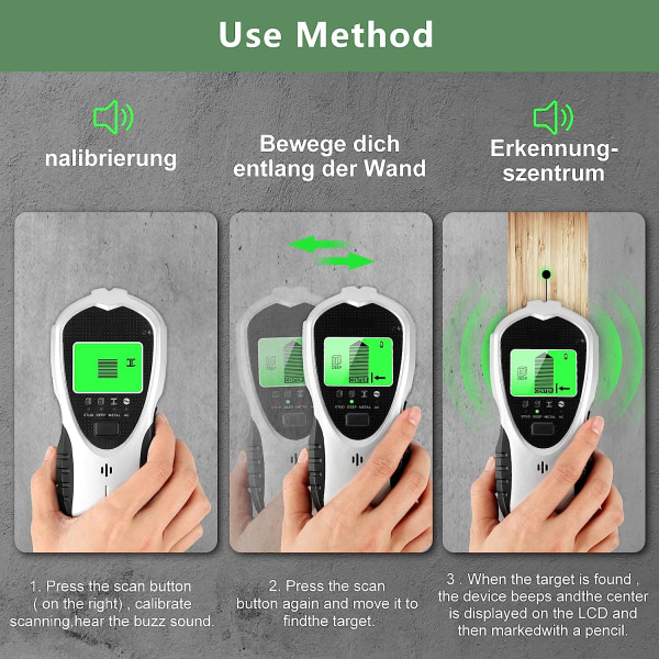 Ammattimainen 4-in-1-johtojen etsin, seinän etsin HD LCD-näytöllä, johtojen etsin puupulteille, sähköjohdoille ja metalliputkille