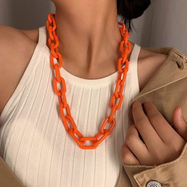 Överdrivet långt gem Akryl Halloween kedja Choker Halsband Minimalistiskt färgglatt Chunky krage halsband för kvinnor och flickor (orange)