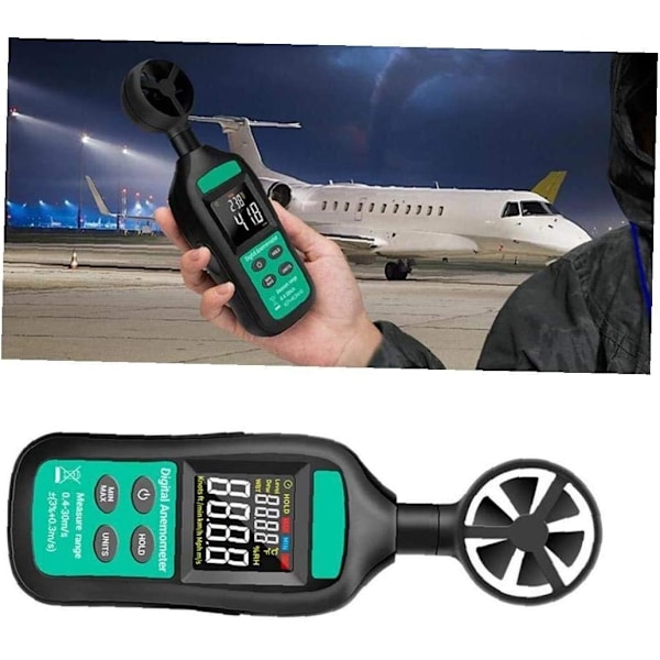 Vindhastighedsmåler Værktøj, Digital Anemometer, Høj Præcision Anemometer, GN-301 Digital Digital Vindhastighedsmåler Sort