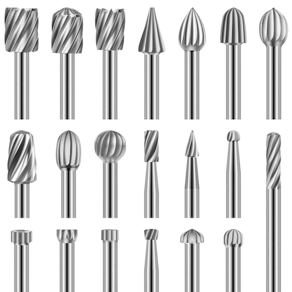 20-delars Set med Rotationsfräsar, Snabbstål-Snidverktyg med 3 mm Sliphuvud för Träbearbetning, Snidning, Gravyr, Borrning