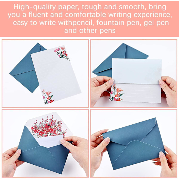 Brevpapper med kuvert - Unik blomdesign Brevpapper Set för inbjudningsgåvor (24 set)