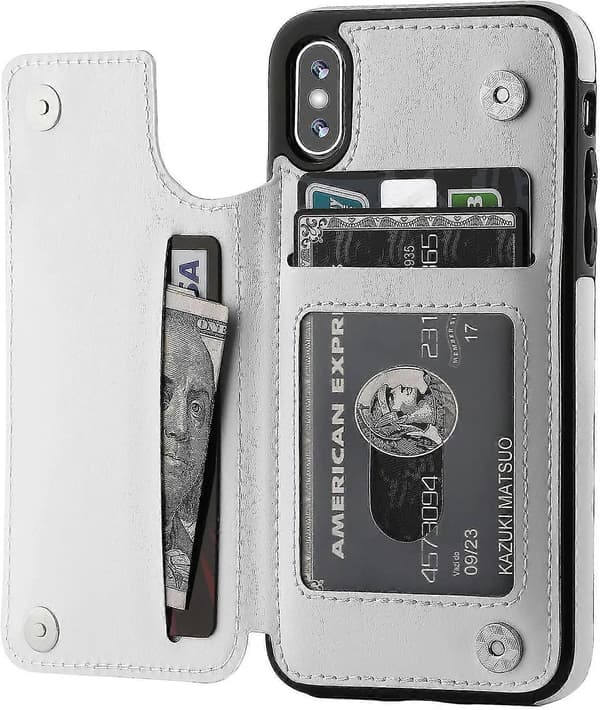 Iphone Xs Iphone X Plånboksfodral med Korthållare, Dubbelt Magnetlås - Vit