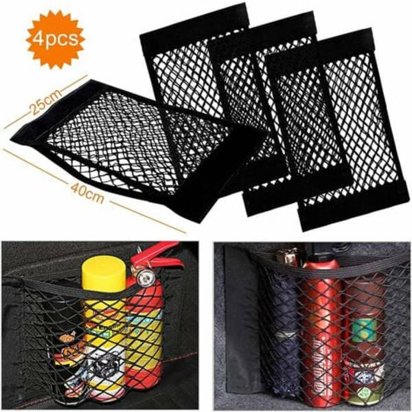 Bilbagagerum Opbevaringsnet, 4stk 40x25cm Bilbagagerum Lommearrangør Organizer, Bilnet Opbevaringsposer Med Elastiske Magiske Klistermærker