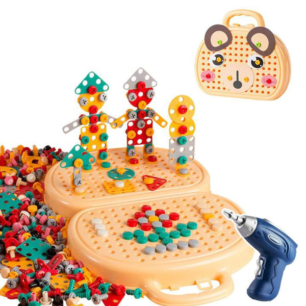 En set pedagogiska trä pussel mosaik set leksaker med set byggstenar