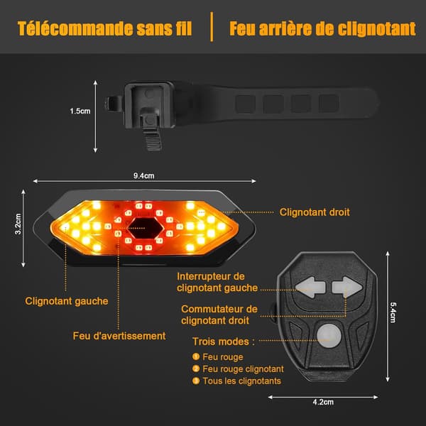 Smart Sykkel Baklys, USB Oppladbar Bremseinduksjon, IPx6 Vanntett, 4 LED Baklysmoduser