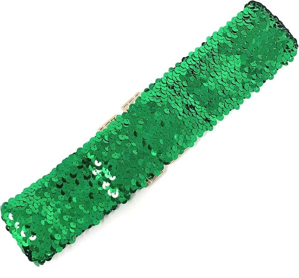 Dame Pailletbælte Med Elastisk Stræk og Guldspænde Taljebånd Korset, Grøn Green