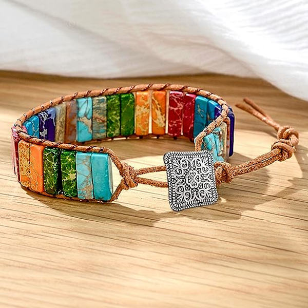 7 Chakra Armbånd for Kvinner med Ekte Steiner Lær Wrap Healing Bead Armbånd Kvinner Menn Boho Vennskap Smykker