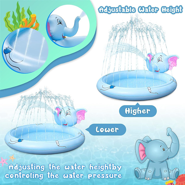 Baby Splash Pad Vandmåtte 172cm Sprinkler Vandleg Måtte, Udendørs Sommerlegetøj Splash Pool Oppustelig med Udendørs til Leg med Børn