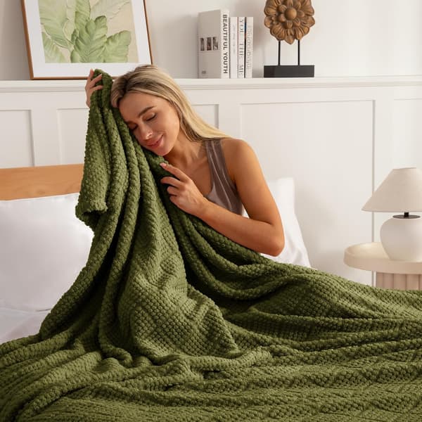 Mykt jacquard-pledd til sofa, 150x200 CM, vaffelpledd, lett og koselig sengeteppe, helårs, luftig mikrofiber, oliven 150*200CM Olive