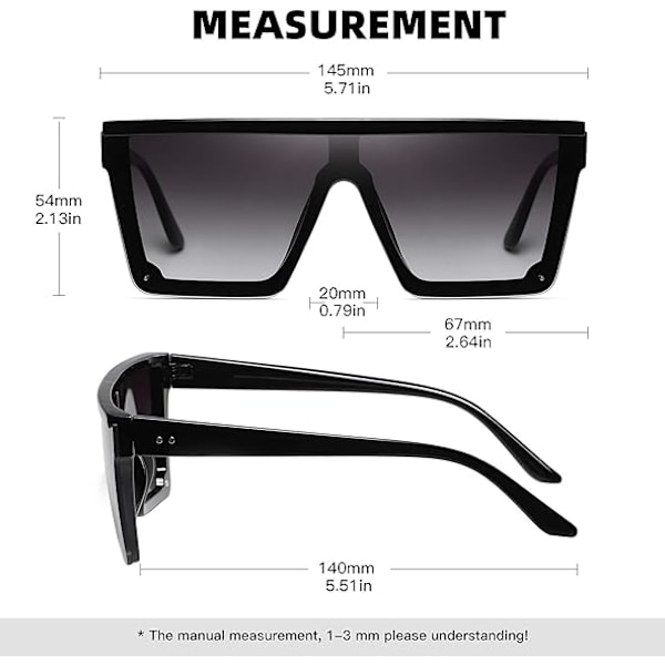 Overdimensjonerte firkantede solbriller Mote siamesisk linse stil Flat Top Shield Shades unisex B