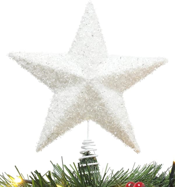 19 cm Vakker Hvit Glitterende Tretoppstjerne - Juletrepynt