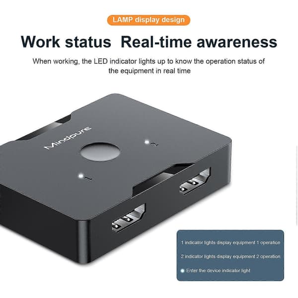MINDPURE SW002 2 Input 1 Output HDMI Switch 2-vejs 4K HD Video Adapter
